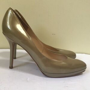 Jimmy Choo Patent Beige Platform Heels Pumps Shoes Almond Toe Wedge Heel Sexy
